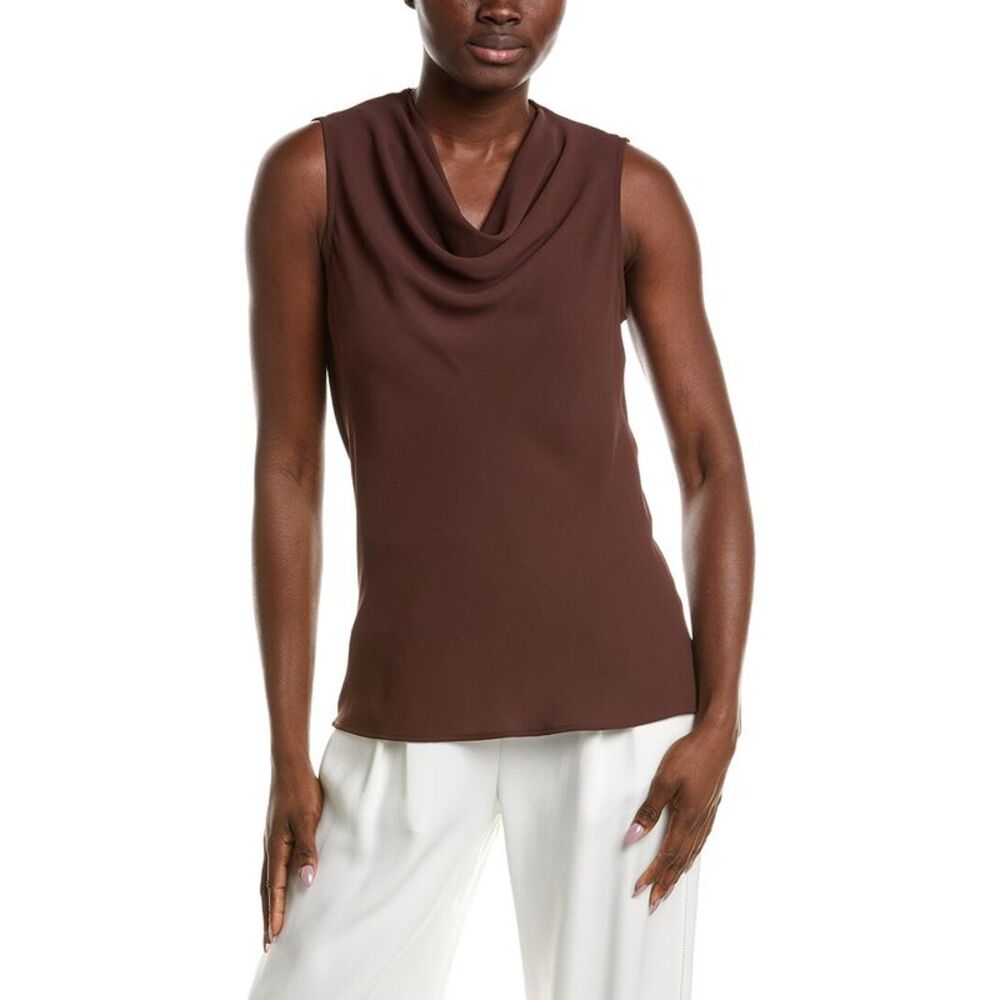 Anne Klein Womens Solid Blouse, Brown